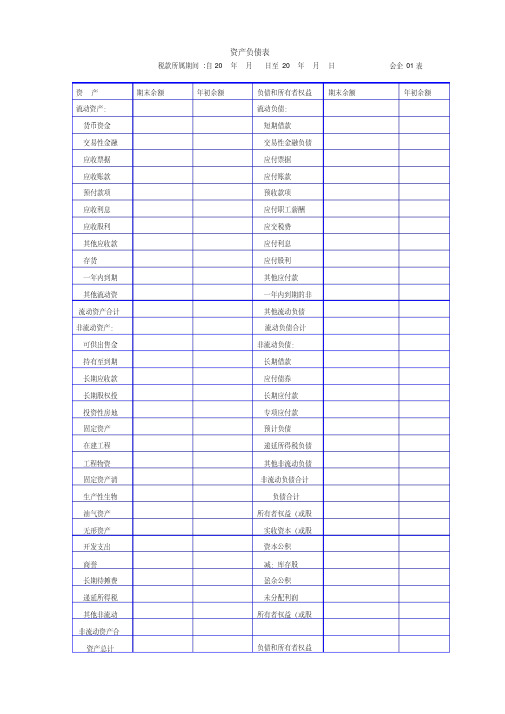 资产负债表、利润表空白表格