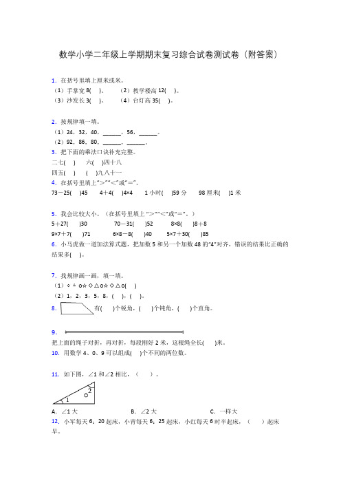 数学小学二年级上学期期末复习综合试卷测试卷(附答案)