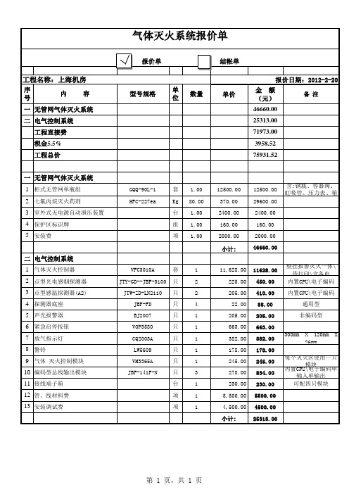 上海机房气体灭火报价单