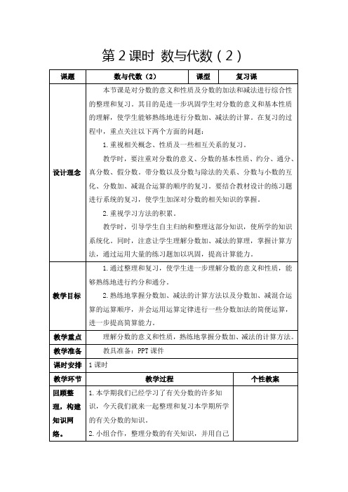 人教版五年级下册《总复习：数与代数(2)》教学设计及反思