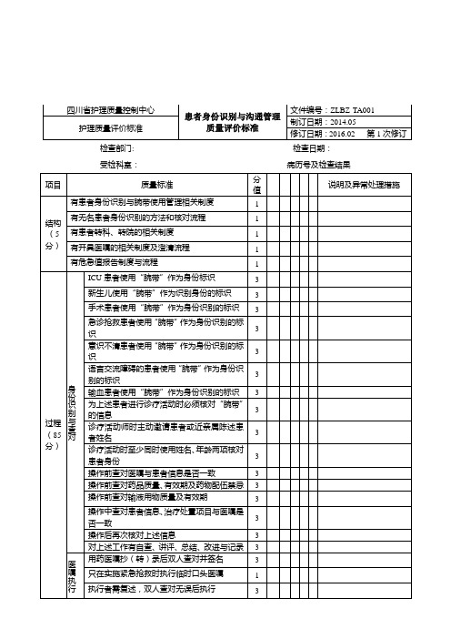 四川省护理质量管理评价标准