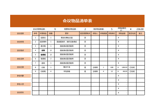 会议物品清单表