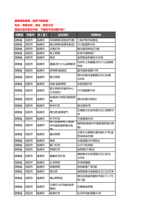 新版湖南省岳阳市临湘市灯饰企业公司商家户名录单联系方式地址大全35家