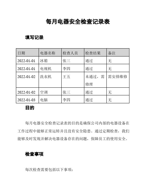 每月电器安全检查记录表