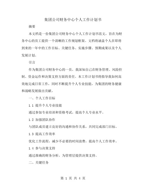 集团公司财务中心个人工作计划书范文