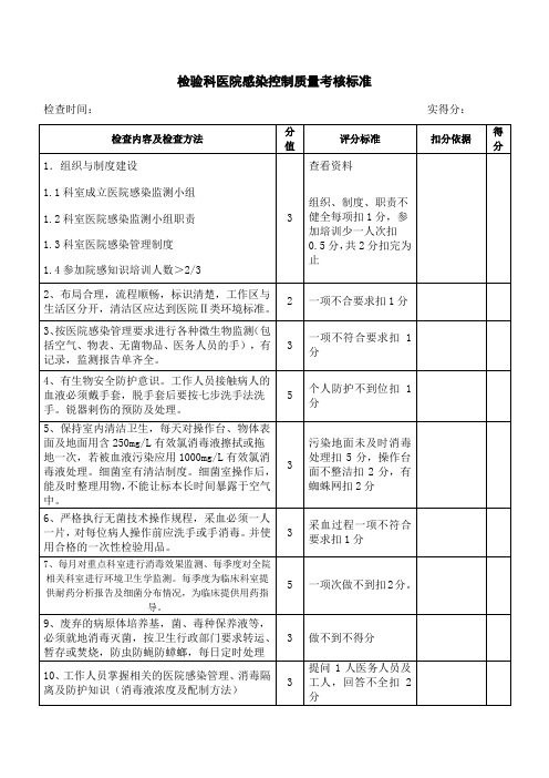 检验科医院感染控制质量考核标准