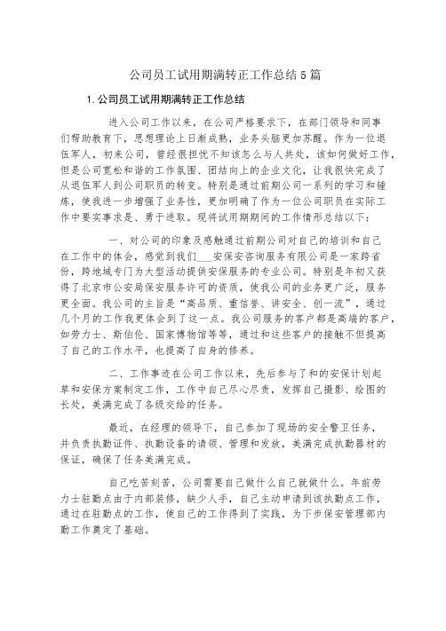 公司员工试用期满转正工作总结5篇