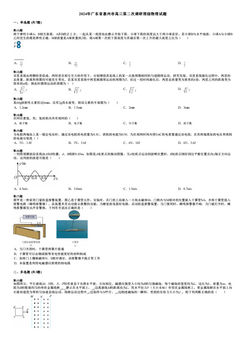 2024年广东省惠州市高三第二次调研理综物理试题