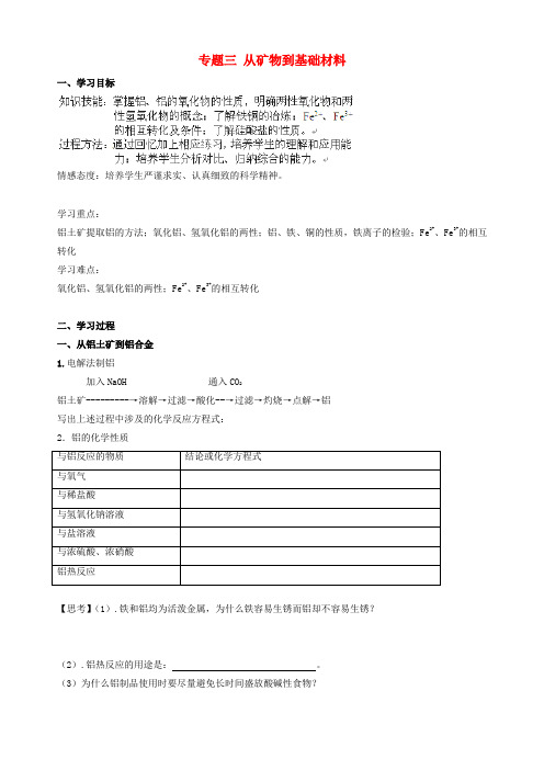 高中化学专题三从矿物到基础材料专题小结学案苏教版必修