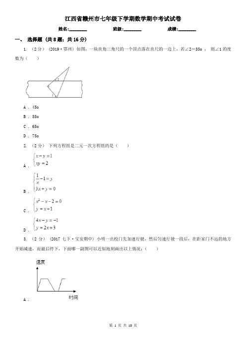 江西省赣州市七年级下学期数学期中考试试卷