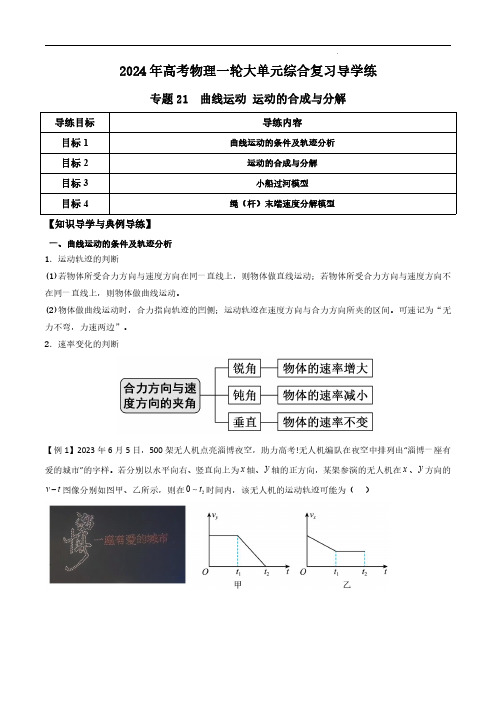 【2024寒假分层作业】专题21 曲线运动 运动的合成与分解(解析版)