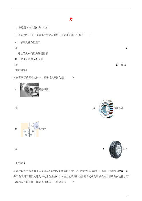 山东省济南市中考物理专题复习力