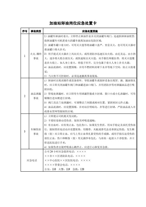 加油站卸油岗位应急处置卡