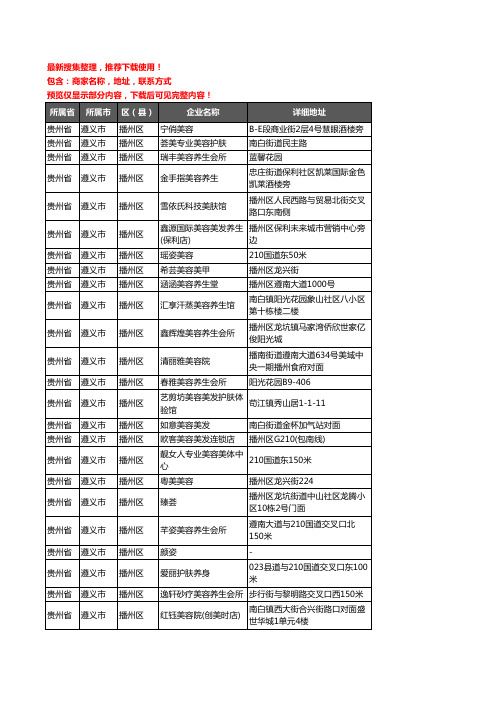 新版贵州省遵义市播州区美容院企业公司商家户名录单联系方式地址大全203家