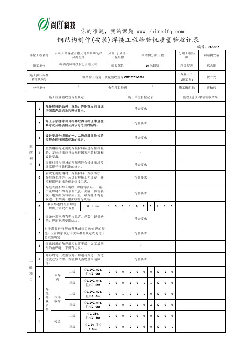 钢结构制作(安装)焊接工程检验批质量验收记录