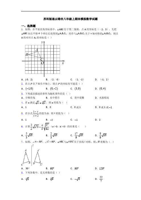 苏科版连云港市八年级上期末模拟数学试题