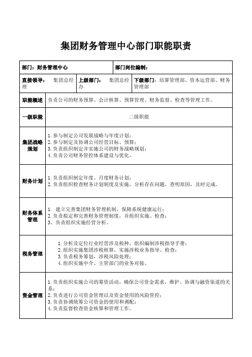 集团财务管理中心部门职能职责