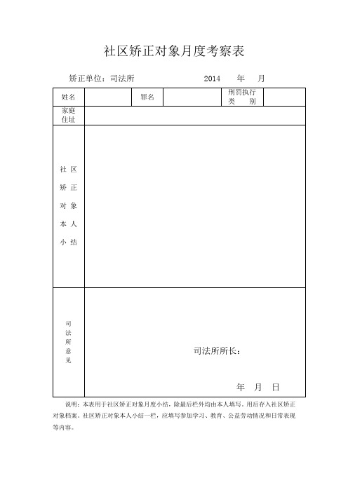 社区矫正对象月度考察表