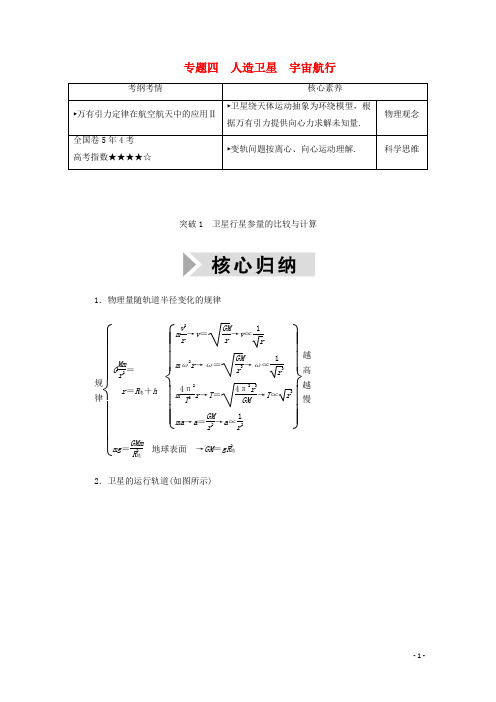 2021高考物理一轮复习第四单元曲线运动万有引力与航天专题四人造卫星宇宙航行学案新人教版