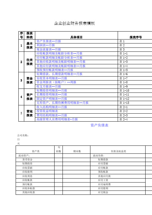 企业创业财务报表