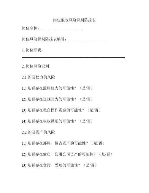 岗位廉政风险识别防控表