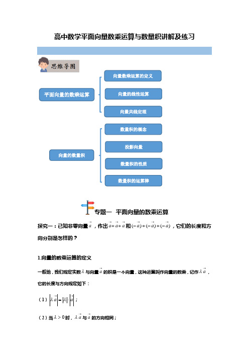 高中数学平面向量数乘运算与数量积讲解及练习