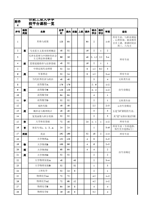 合肥工业大学学校平台课程一览表