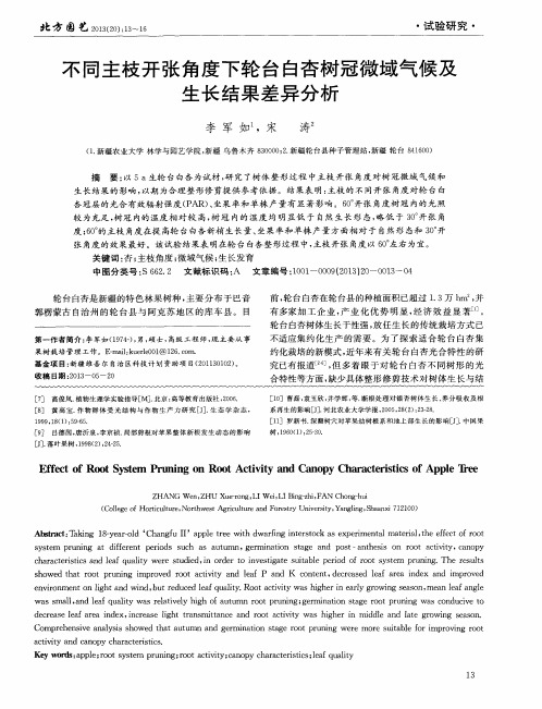 不同主枝开张角度下轮台白杏树冠微域气候及生长结果差异分析