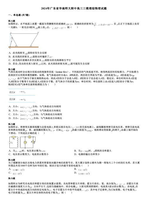 2024年广东省华南师大附中高三三模理综物理试题