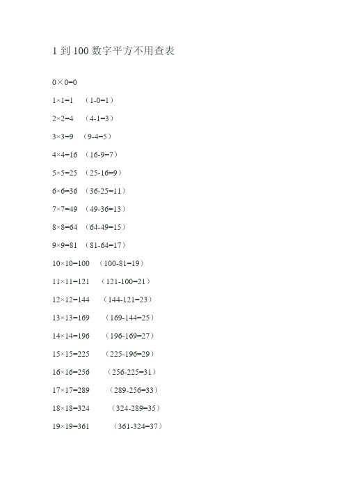 1到100数字平方不用查表