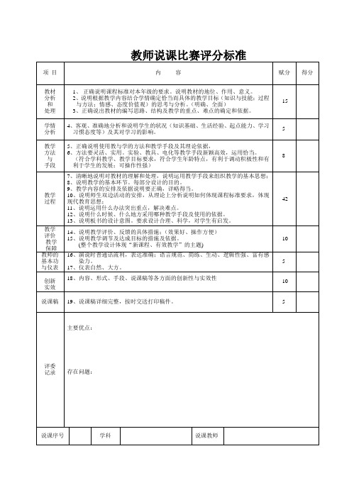 中学教师说课比赛评分标准