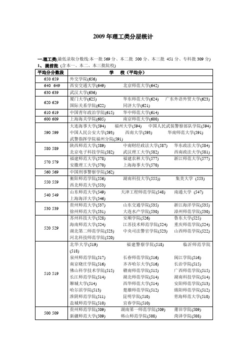 2009年理工类分层统计