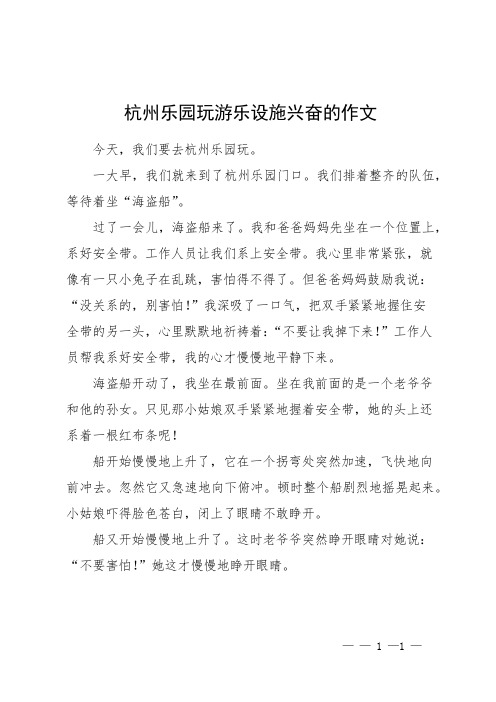 杭州乐园玩游乐设施兴奋的作文