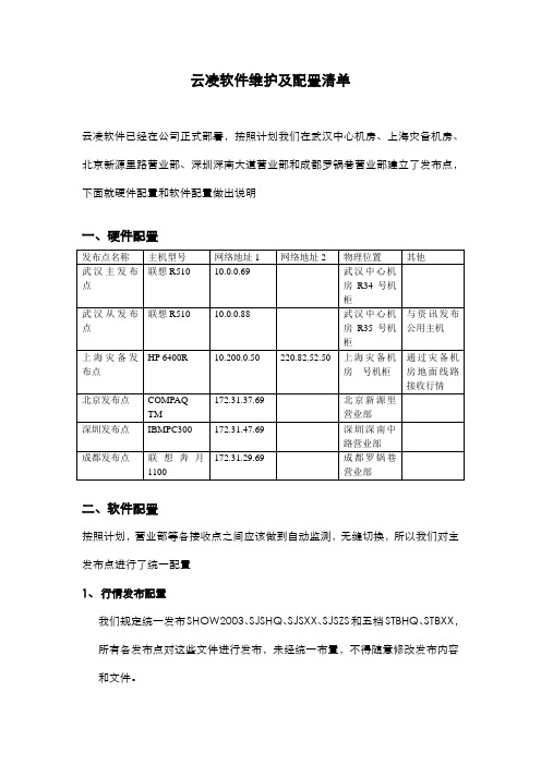 云凌软件维护配置清单