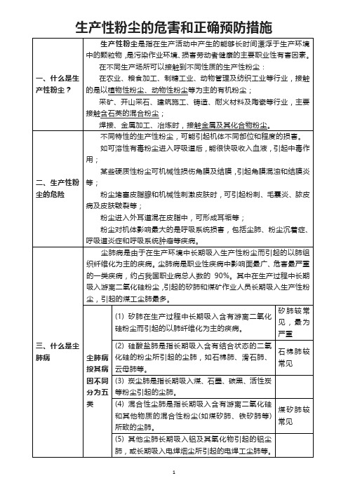 生产性粉尘的危害和正确预防措施