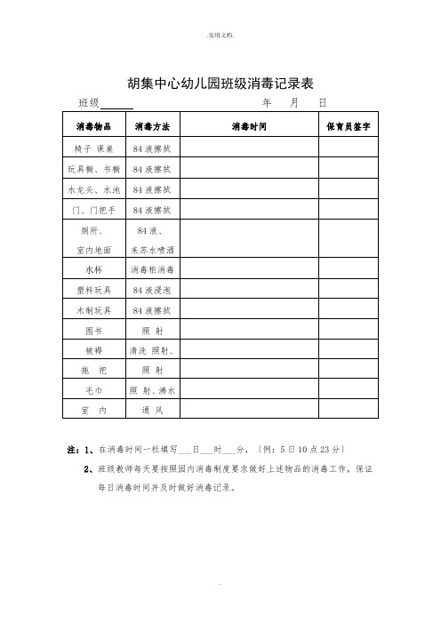 幼儿园班级消毒记录表模板