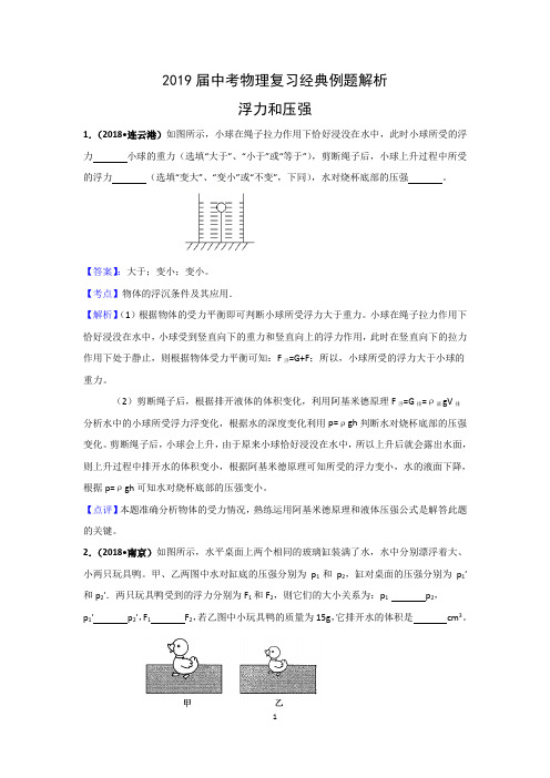 中考物理复习经典例题解析《浮力和压强》