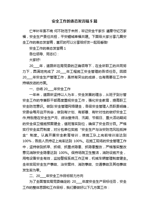 安全工作的表态发言稿5篇