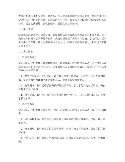 大学老师实训总结发言稿