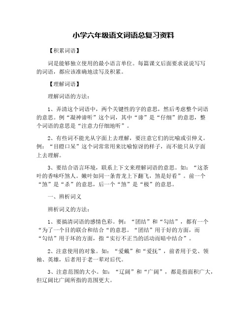 小学六年级语文词语总复习资料