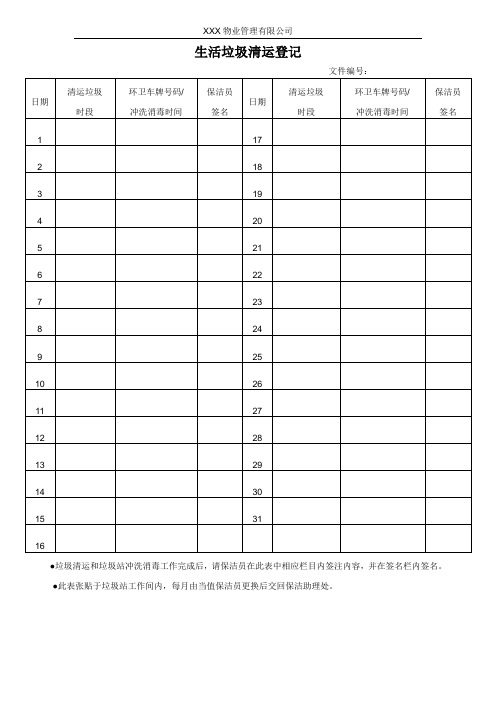 生活垃圾清运登记表