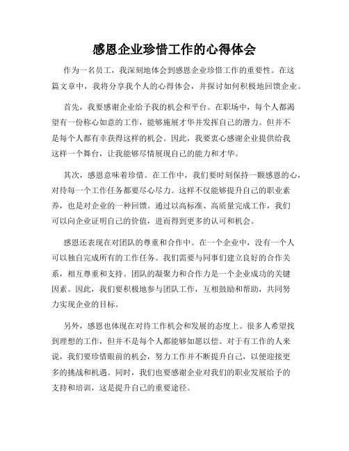 感恩企业珍惜工作的心得体会