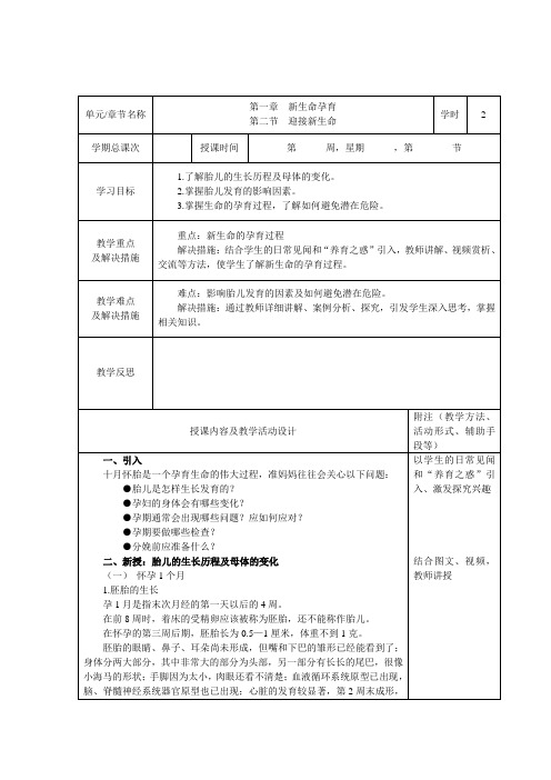 0—3岁婴幼儿抚养与教育电子教案 第一章    第二节  迎接新生命