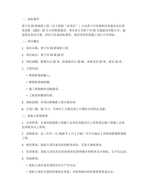 普宁桥梁桩工程招标公告