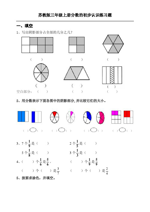 苏教版三年级上册分数的初步认识练习题