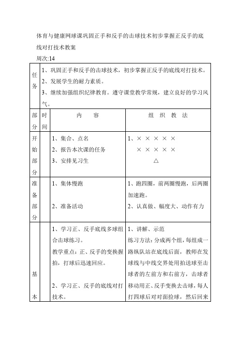 体育与健康网球课巩固正手和反手的击球技术初步掌握正反手的底线对打技术教案