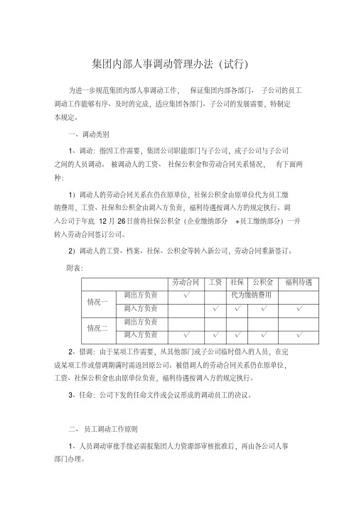 集团公司内部人事调动管理办法