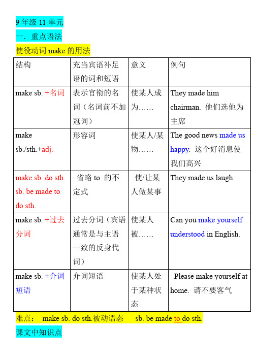 dz 9年级u11 单元知识点