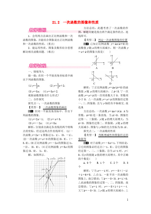 八年级数学下册第二十一章一次函数21.2一次函数的图像和性质教案