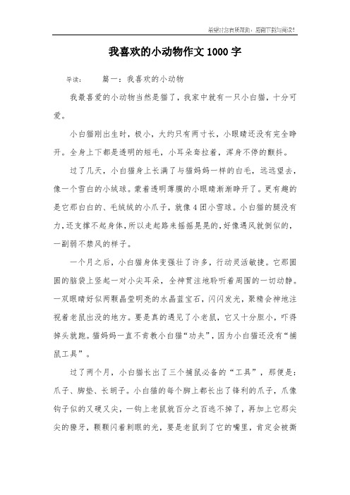 我喜欢的小动物作文1000字